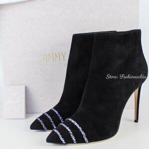 NEW JIMMY CHOO Boo 100 Crystal Suede Heeled Booties